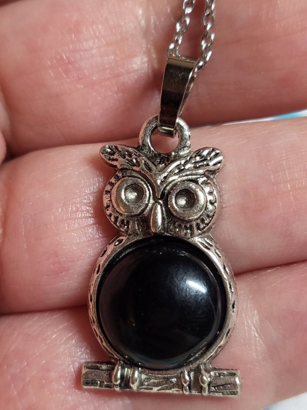 Black Onyx Small Owl Pendant Necklace